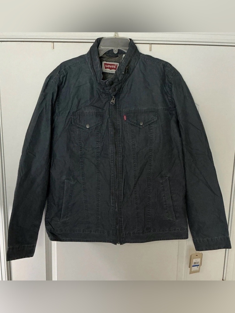Size XL - Levi’s Navy Blue Garment Wash Cotton Nylon Trucker Hooded Jacket